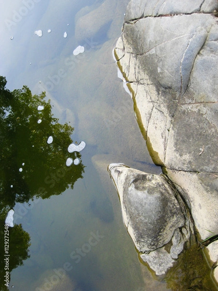 Fototapeta Part of a rock in the shallow water of Vidima River at the pool called Priboy, near the village of Debnevo, Troyan Minucipality, Northern Bulgaria