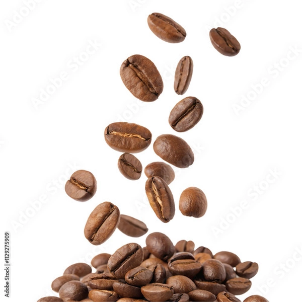 Fototapeta Floating Roasted Coffee Beans on Isolated isolated on transparent background cutout, Png, Cutout