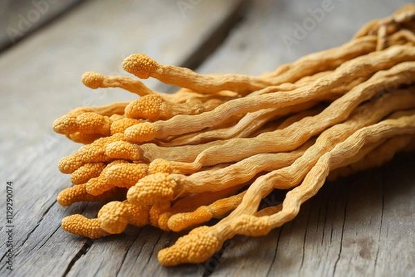 Fototapeta Cordyceps Mushroom Close Up. Mushrooms Supplements and Healthy Mixes
