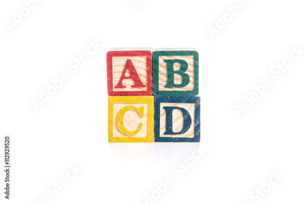 Obraz photo of a alphabet blocks spelling ABCD isolate on white backgr