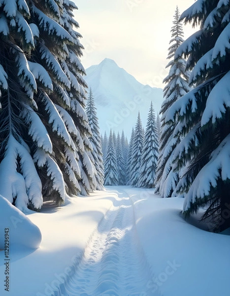 Obraz Peaceful Snowfall in a Tranquil Winter Forest