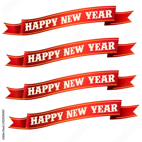 Fototapeta New year, ribbon, banner, vector, label, set, illustration, sign, design, tag, icon, web, symbol, sale, element, template, business, decoration, paper, flag, red, collection, vintage, christmas, arrow
