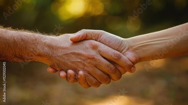 Fototapeta Close-Up of a Handshake Outdoors, Symbolizing Trust, Partnership, and Successful Collaboration in Business and Community Relationship