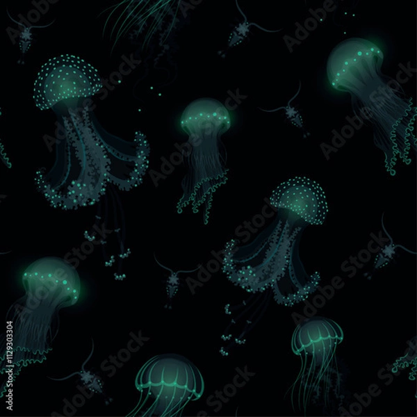 Fototapeta Vector seamless pattern with jellyfish