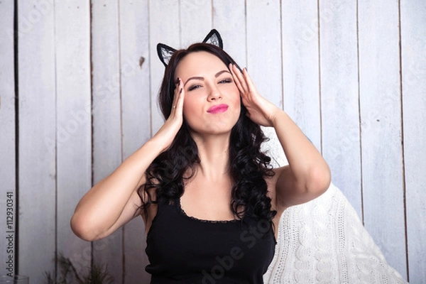 Obraz Funny girl as small cat.