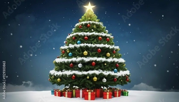 Obraz Christmas Tree With Baubles And Blurred Shiny Lights