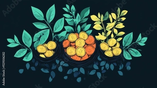 Fototapeta wealth accumulation through nature flat design top view growth theme cartoon drawing Triadic Color Scheme 