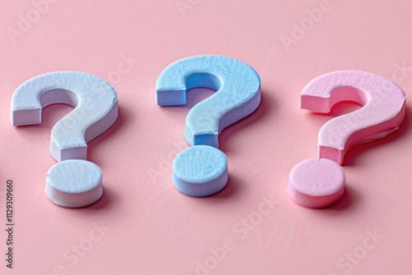 Fototapeta A minimalist design featuring multiple question marks on a bright pink background