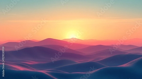 Fototapeta Vibrant sunset over a range of mountains.