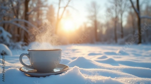 Fototapeta Beautiful scene that transmits peace and tranquility with a cup of delicious coffee