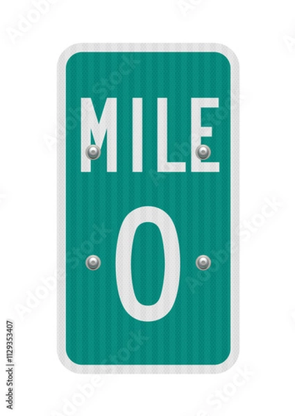 Obraz Vector illustration of Mile 0 green road sign with reflector effect