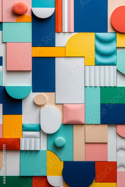 Fototapeta A close up of a colorful wall with a bunch of different shapes on it