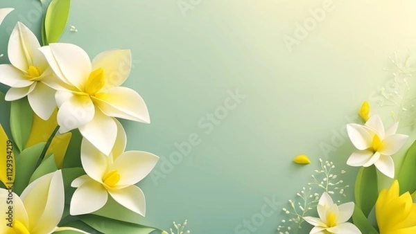 Fototapeta A minimalist and calm 3D Forsythia abstract design representing the freshness of spring.