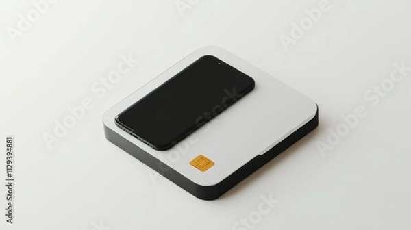 Fototapeta Modern mobile phone with sim card on a white base.