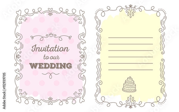 Obraz Vector template of wedding invitation with lace frame with inscr