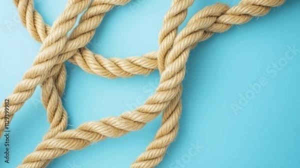 Fototapeta Rope texture on a soft blue backdrop creating a nautical theme for maritime or decorative designs