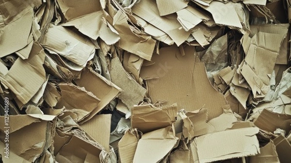 Fototapeta Recycled cardboard texture with shredded boxes creating an abstract background for environmental and sustainability themes