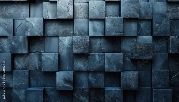Fototapeta A blue wall made of blocks with a rough texture