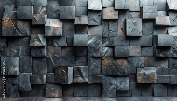 Fototapeta A wall made of black blocks with a rough texture