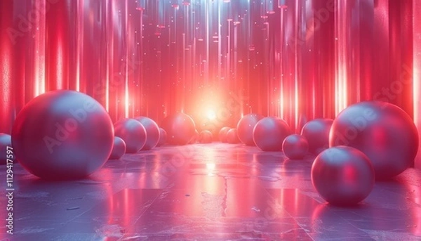 Fototapeta A room full of red balls with a sun shining through the middle