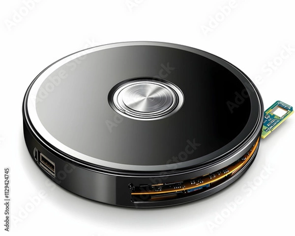 Fototapeta Portable black hard drive with USB ports and circuit board.