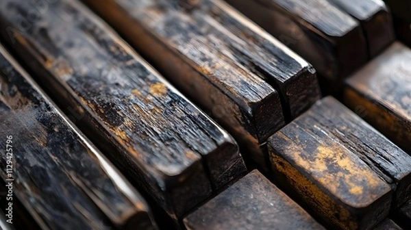 Obraz A detailed close-up of worn piano keys showing their age and use.