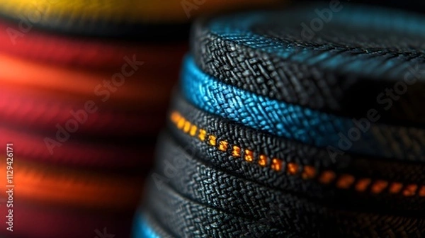 Obraz A detailed view of a stack of poker chips showing their textured edges and vivid colors.