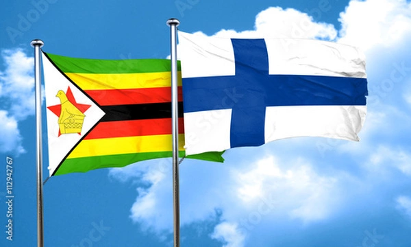 Fototapeta Zimbabwe flag with Finland flag, 3D rendering