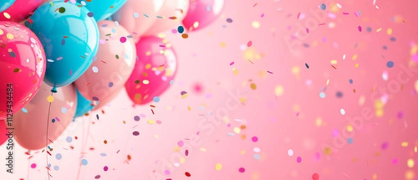 Fototapeta Celebración en Colores: Globos y Confeti de Fiesta