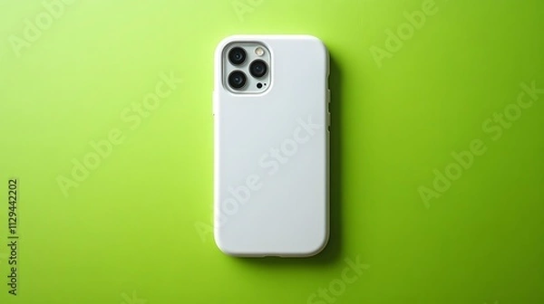 Obraz A white smartphone case with a matte texture displayed on a vivid green background.
