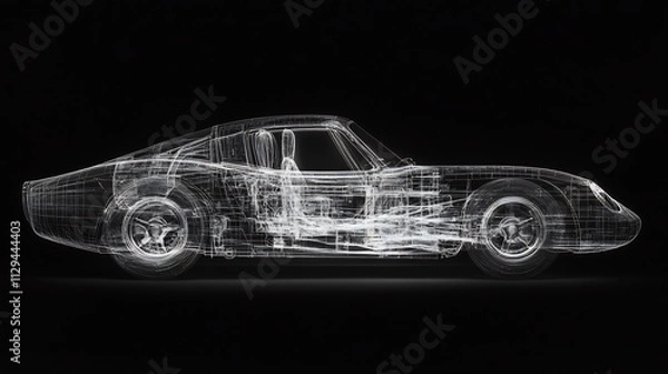 Fototapeta Wireframe Model of a Classic Sports Car: A Digital 3D Render