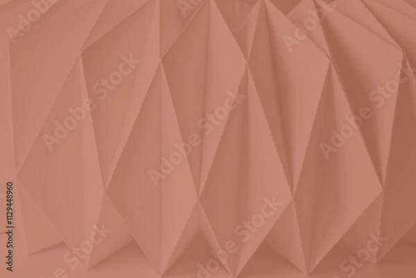 Fototapeta Macro Mocha Mousse image of paper folded in geometric shapes, three-dimensional effect, abstract background. Out of focus. Trendy color 2025 Mocha Mousse.