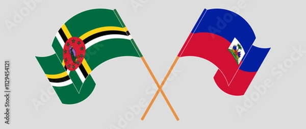 Fototapeta Crossed and waving flags of Dominica and Republic of Haiti. Vector illustration