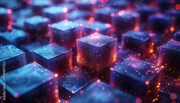 Fototapeta A close up of a blue and purple cube with a red dot on it