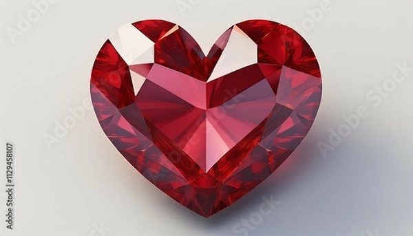 Fototapeta red heart in 3d rendering style made of precious stone ruby isolated on white background
