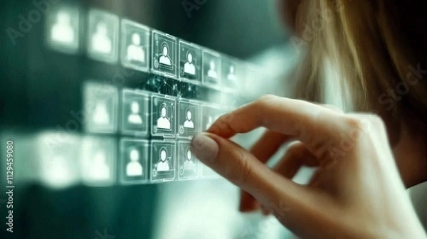 Fototapeta A female professional interacting with a digital user interface, showcasing a modern technology concept.