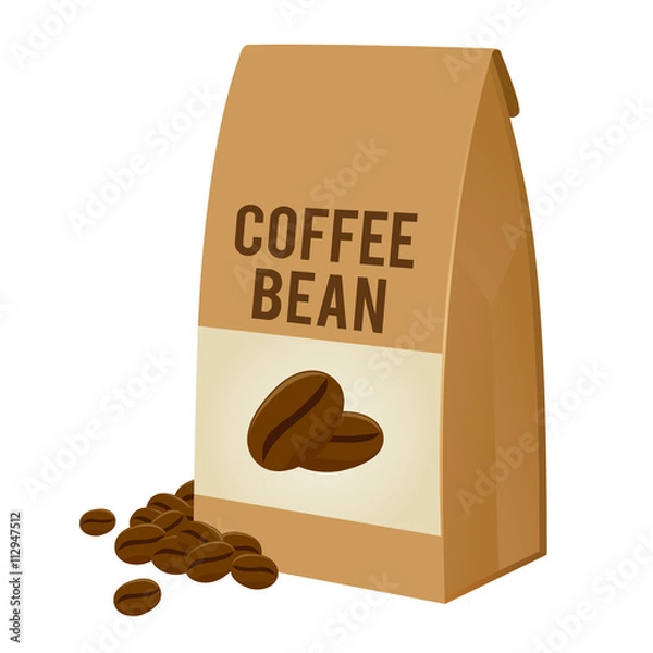 Fototapeta Coffee Bean in Brown Paper Bag Packaging