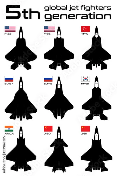 Obraz 5th generation global jet fighters vector illustration