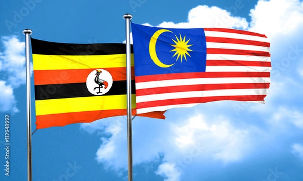 Fototapeta Uganda flag with Malaysia flag, 3D rendering