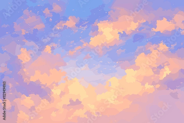 Obraz Sky with clouds and a blue background. The sky is filled with clouds and the colors are orange and blue flat vector illustration