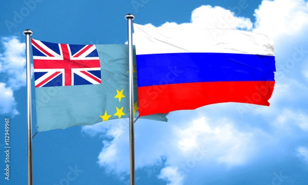 Fototapeta Tuvalu flag with Russia flag, 3D rendering