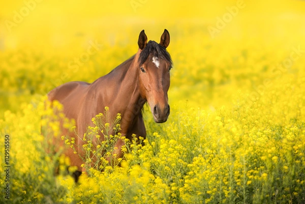 Obraz Horse portrait in yellow flowers