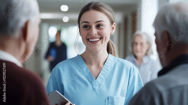 Obraz Schülerin macht Praktikum im Pflegeheim oder Krankenhaus