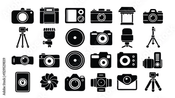 Fototapeta Photography related icon editable stroke outline  set of different types small icons isolated on white background flat vector illustration