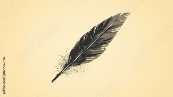 Fototapeta Elegant Feather Captured in a Single, Minimalist Stroke: A Masterpiece of Simplicity and Grace in Fine Art Photography