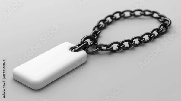 Fototapeta This image features a sleek black chain linking to a minimalist white tag, ideal for branding and accessories.