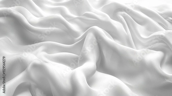 Fototapeta A close-up view of white wave-like fabric texture, displaying smooth transitions and ripples. The lighting adds depth and dimension to the surface.