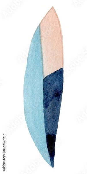 Fototapeta Hand-painted watercolor abstract shape inspired by a leaf, blending soft blue and beige tones. Ideal for modern decor, branding, stationery, and creative projects.