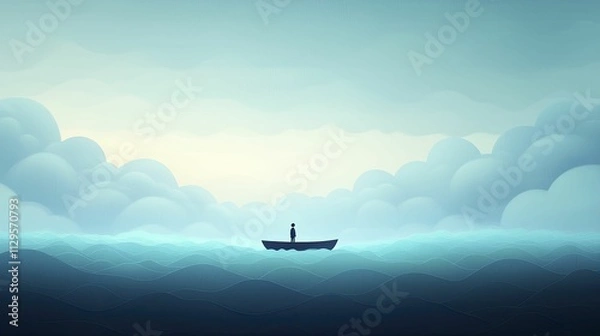 Obraz Feelings influence characters navigating a stormy sea, illustrating inner turmoil transforming into calm seas of clarity.