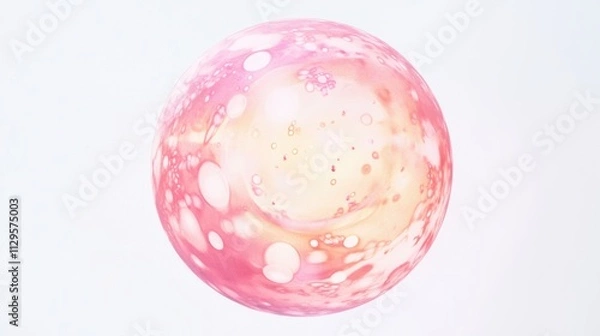 Fototapeta Elegant illustration of glowing pink bubbles floating delicately on a white background. Perfect for beauty, skincare, or minimalist designs with a soft, luxurious aesthetic.